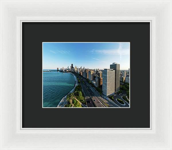 panoramic image of Chicago downtown by lakeshore drive - Framed Print