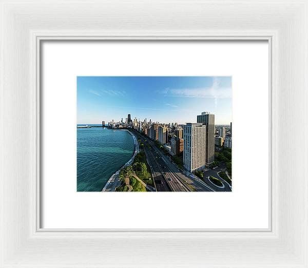 panoramic image of Chicago downtown by lakeshore drive - Framed Print