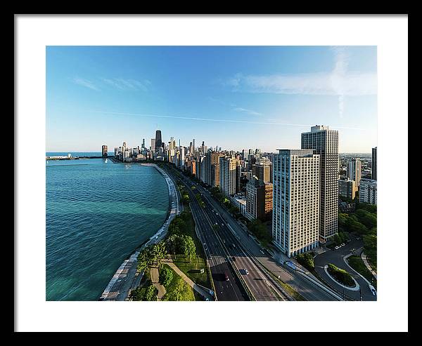 panoramic image of Chicago downtown by lakeshore drive - Framed Print