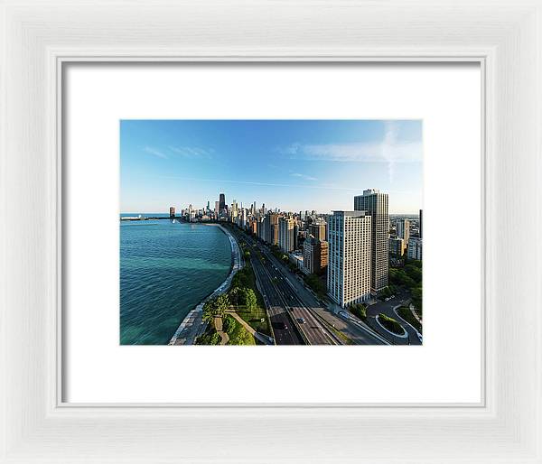 panoramic image of Chicago downtown by lakeshore drive - Framed Print