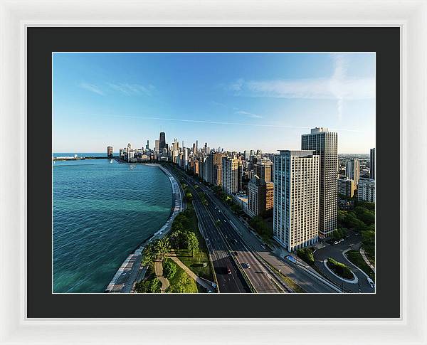 panoramic image of Chicago downtown by lakeshore drive - Framed Print