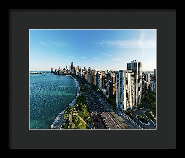 panoramic image of Chicago downtown by lakeshore drive - Framed Print