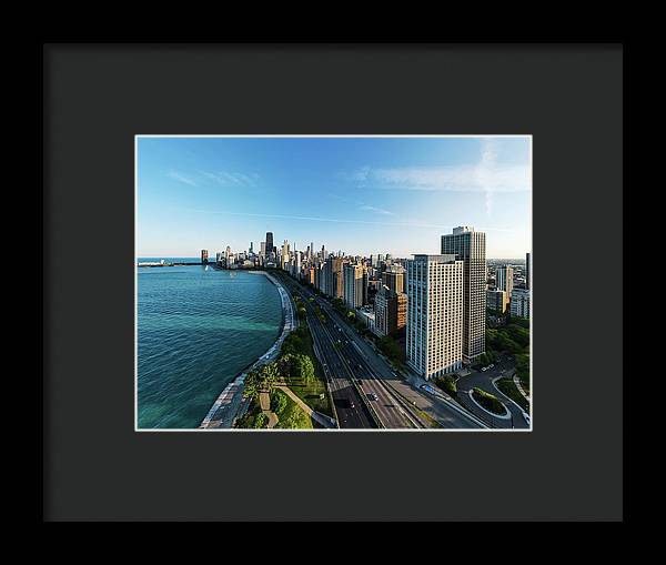 panoramic image of Chicago downtown by lakeshore drive - Framed Print