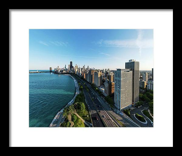 panoramic image of Chicago downtown by lakeshore drive - Framed Print