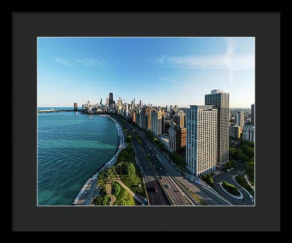 panoramic image of Chicago downtown by lakeshore drive - Framed Print
