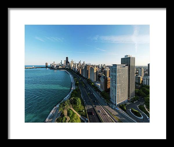 panoramic image of Chicago downtown by lakeshore drive - Framed Print