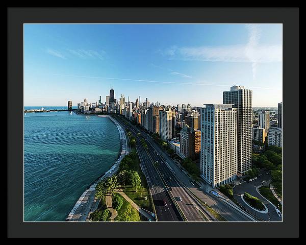 panoramic image of Chicago downtown by lakeshore drive - Framed Print