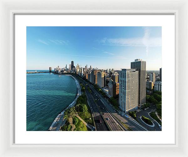 panoramic image of Chicago downtown by lakeshore drive - Framed Print