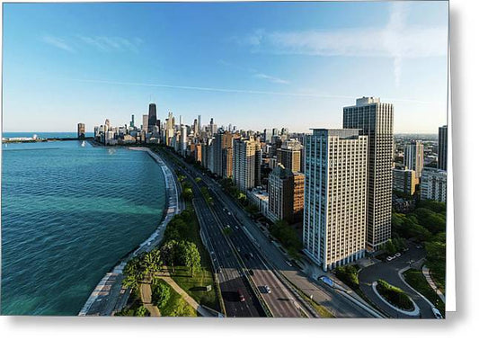 panoramic image of Chicago downtown by lakeshore drive - Greeting Card