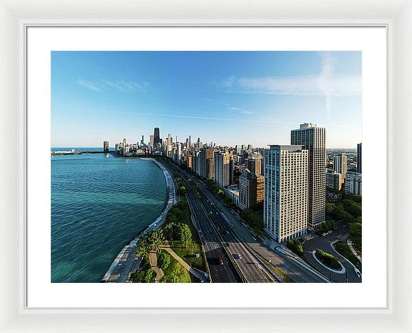 panoramic image of Chicago downtown by lakeshore drive - Framed Print