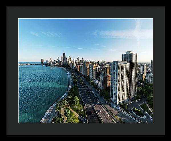 panoramic image of Chicago downtown by lakeshore drive - Framed Print