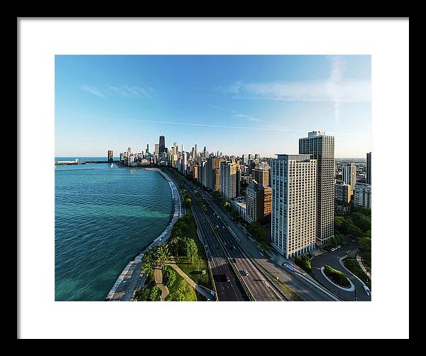 panoramic image of Chicago downtown by lakeshore drive - Framed Print