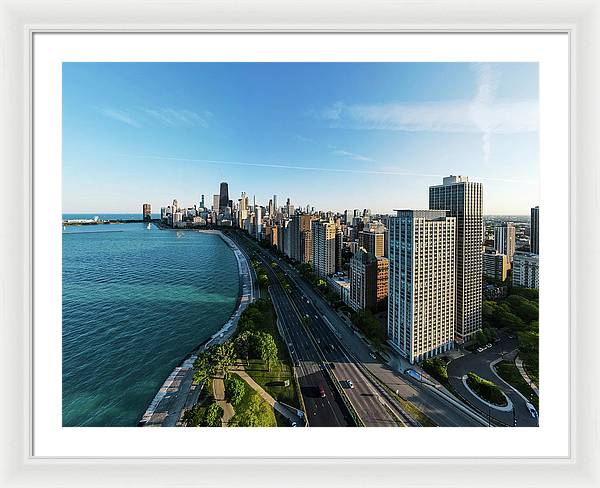 panoramic image of Chicago downtown by lakeshore drive - Framed Print