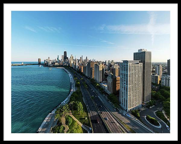 panoramic image of Chicago downtown by lakeshore drive - Framed Print
