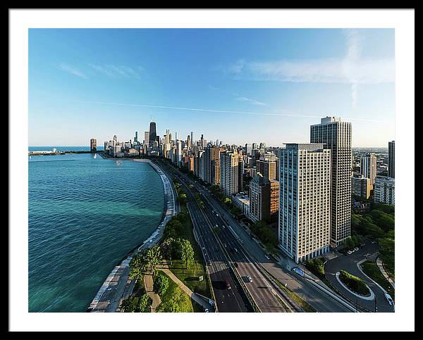 panoramic image of Chicago downtown by lakeshore drive - Framed Print