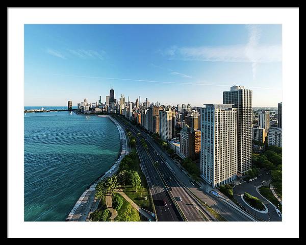 panoramic image of Chicago downtown by lakeshore drive - Framed Print
