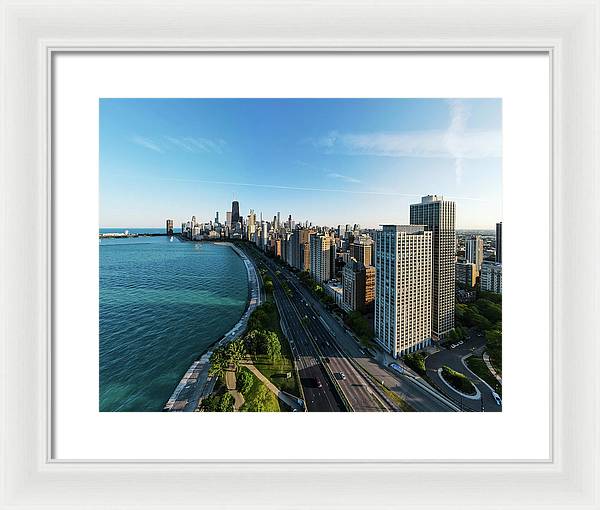 panoramic image of Chicago downtown by lakeshore drive - Framed Print