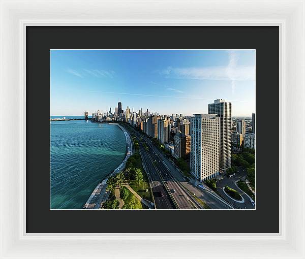 panoramic image of Chicago downtown by lakeshore drive - Framed Print